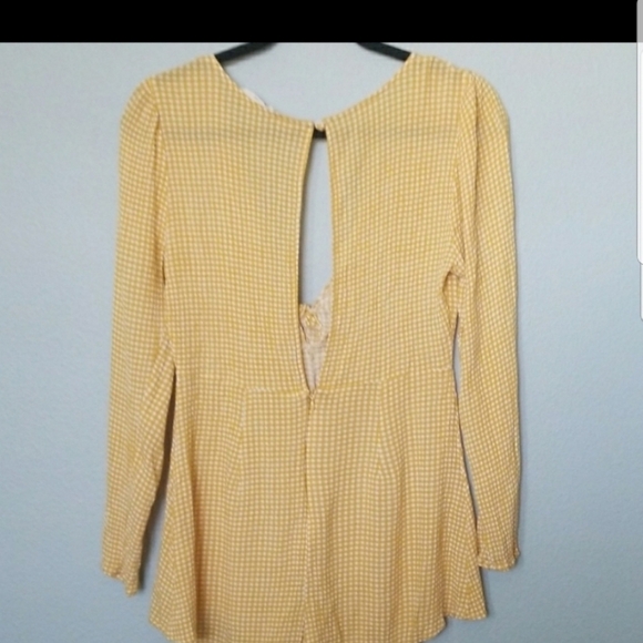 Audrey 3+1 Butter yellow gingham long sleeve romper medium - Picture 2 of 8